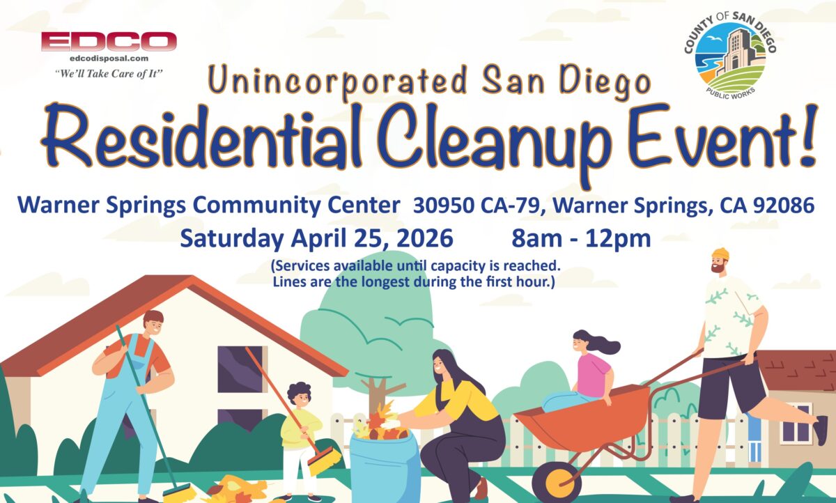 Residential Cleanup Event – Saturday, April 25, 8AM – 12PM – Warner Springs